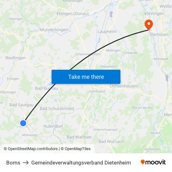 Boms to Gemeindeverwaltungsverband Dietenheim map