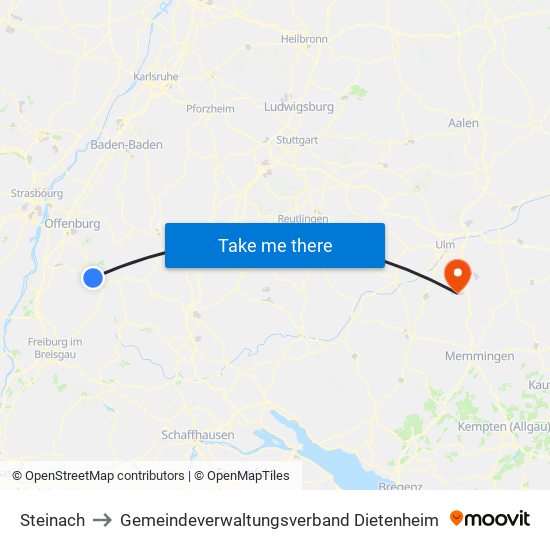 Steinach to Gemeindeverwaltungsverband Dietenheim map