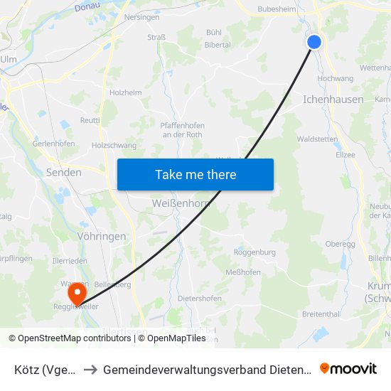 Kötz (Vgem) to Gemeindeverwaltungsverband Dietenheim map