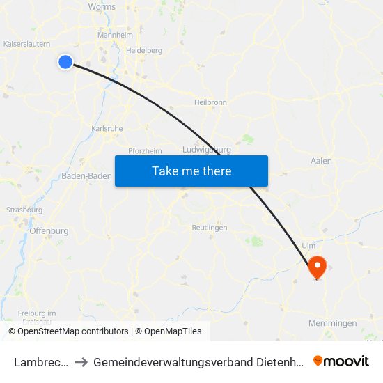 Lambrecht to Gemeindeverwaltungsverband Dietenheim map