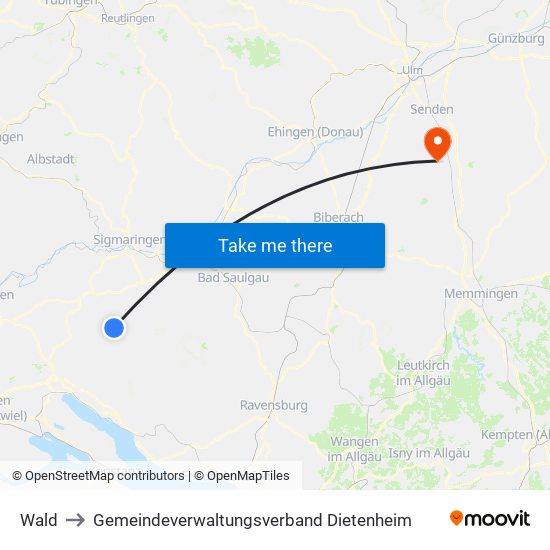 Wald to Gemeindeverwaltungsverband Dietenheim map