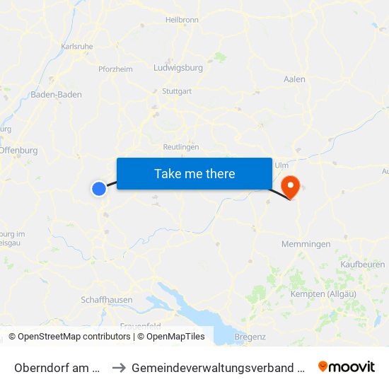 Oberndorf am Neckar to Gemeindeverwaltungsverband Dietenheim map