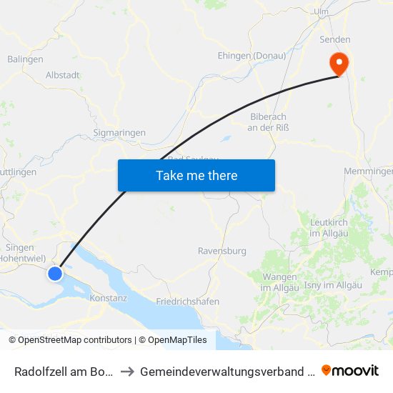 Radolfzell am Bodensee to Gemeindeverwaltungsverband Dietenheim map