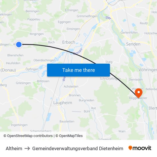 Altheim to Gemeindeverwaltungsverband Dietenheim map