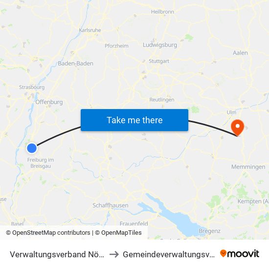 Verwaltungsverband Nördlicher Kaiserstuhl to Gemeindeverwaltungsverband Dietenheim map