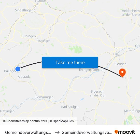 Gemeindeverwaltungsverband Bisingen to Gemeindeverwaltungsverband Dietenheim map