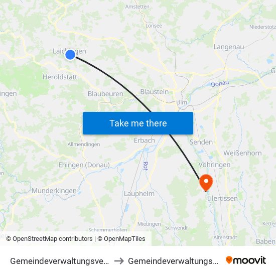 Gemeindeverwaltungsverband Laichinger Alb to Gemeindeverwaltungsverband Dietenheim map