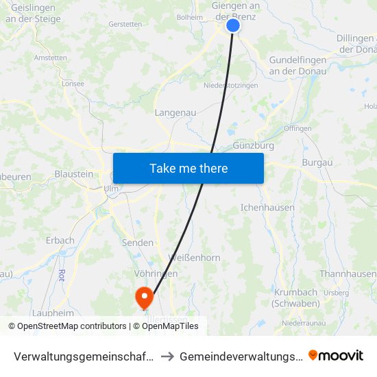 Verwaltungsgemeinschaft Giengen An Der Brenz to Gemeindeverwaltungsverband Dietenheim map