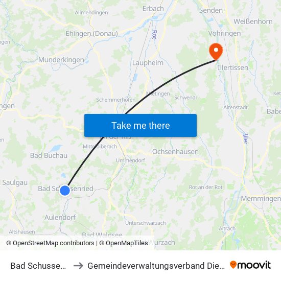 Bad Schussenried to Gemeindeverwaltungsverband Dietenheim map