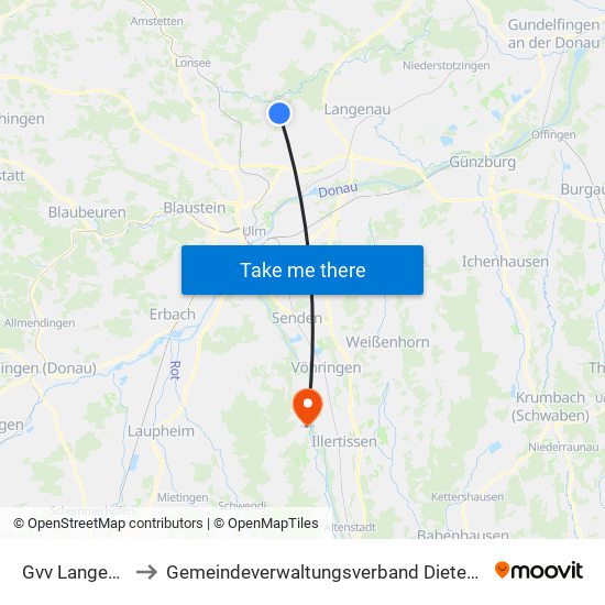 Gvv Langenau to Gemeindeverwaltungsverband Dietenheim map