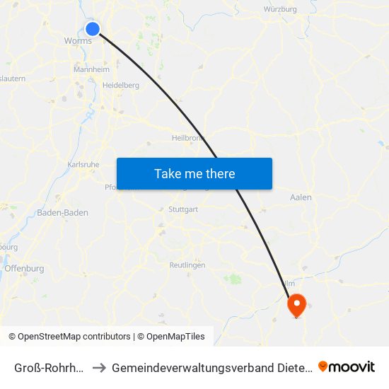 Groß-Rohrheim to Gemeindeverwaltungsverband Dietenheim map