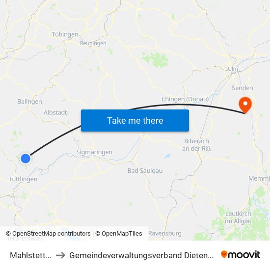 Mahlstetten to Gemeindeverwaltungsverband Dietenheim map