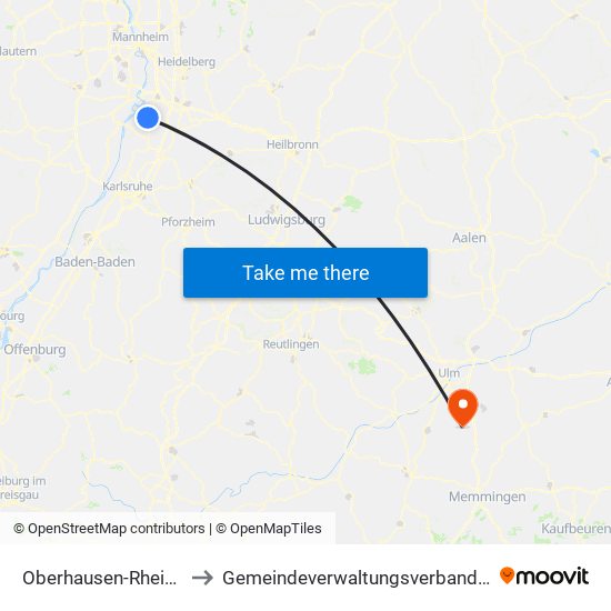 Oberhausen-Rheinhausen to Gemeindeverwaltungsverband Dietenheim map