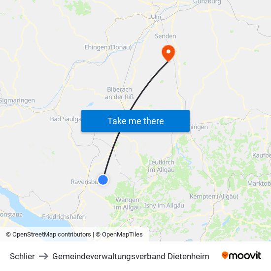 Schlier to Gemeindeverwaltungsverband Dietenheim map