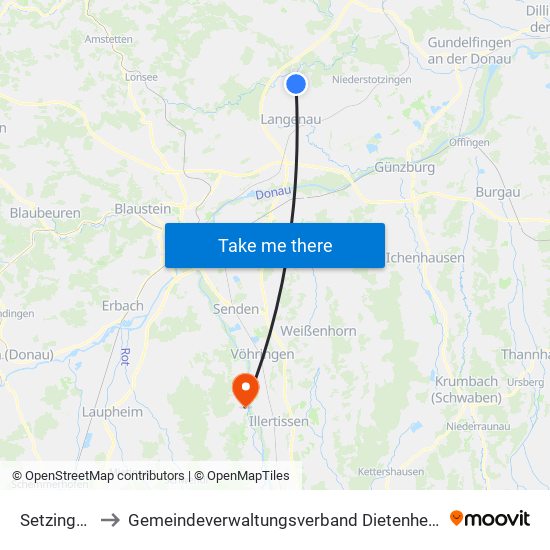 Setzingen to Gemeindeverwaltungsverband Dietenheim map