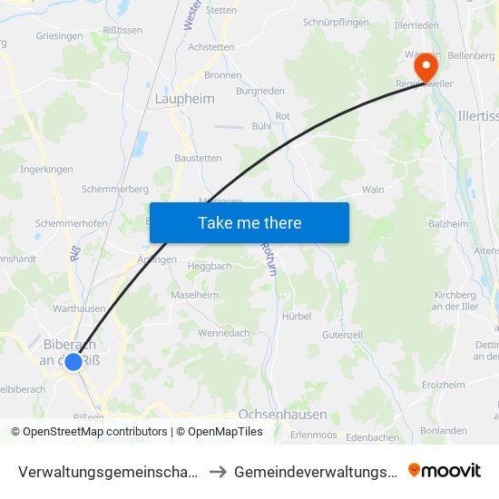 Verwaltungsgemeinschaft Biberach An Der Riß to Gemeindeverwaltungsverband Dietenheim map
