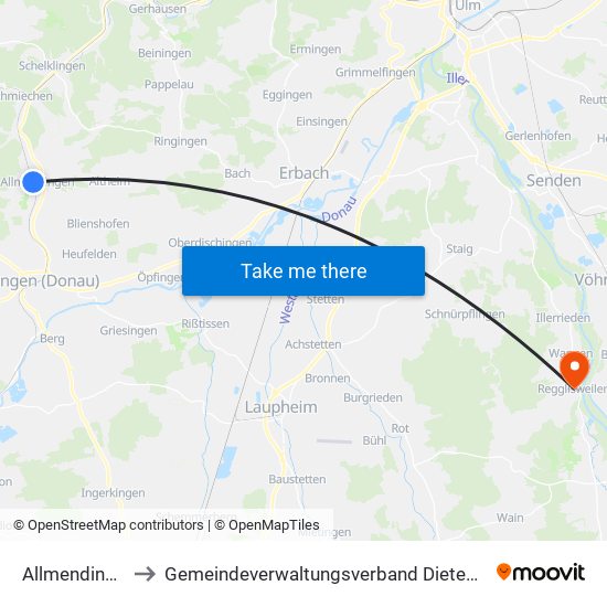 Allmendingen to Gemeindeverwaltungsverband Dietenheim map