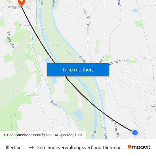 Illertissen to Gemeindeverwaltungsverband Dietenheim map