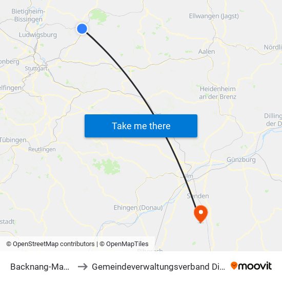 Backnang-Maubach to Gemeindeverwaltungsverband Dietenheim map