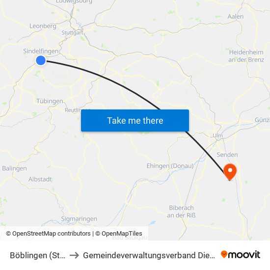 Böblingen (Stadt) to Gemeindeverwaltungsverband Dietenheim map