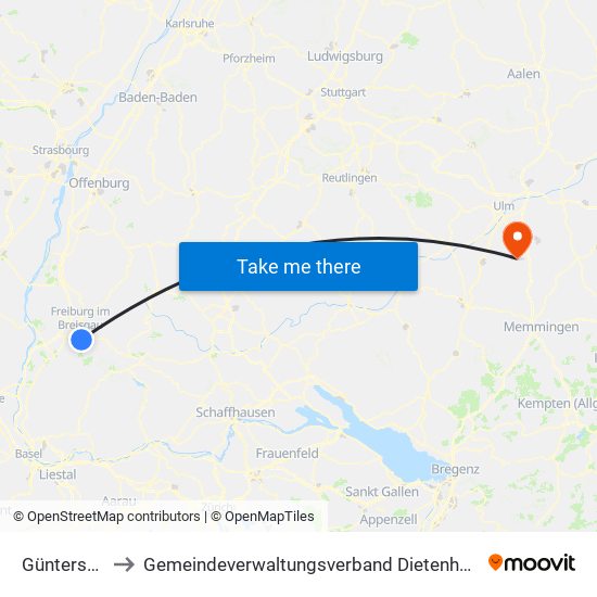 Günterstal to Gemeindeverwaltungsverband Dietenheim map