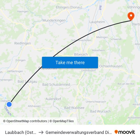 Laubbach (Ostrach) to Gemeindeverwaltungsverband Dietenheim map