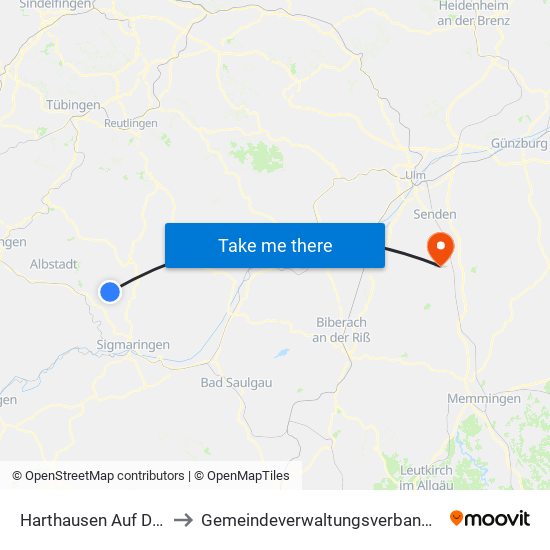 Harthausen Auf Der Scher to Gemeindeverwaltungsverband Dietenheim map