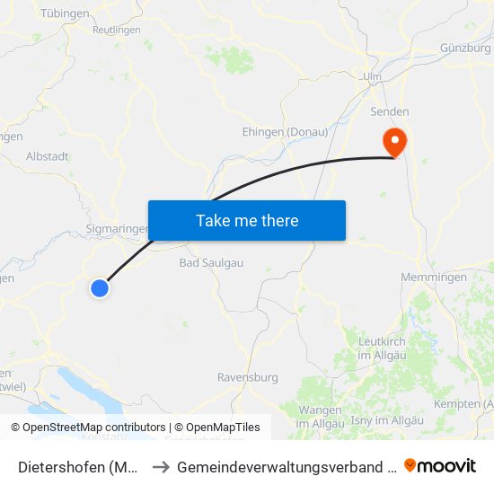 Dietershofen (Meßkirch) to Gemeindeverwaltungsverband Dietenheim map
