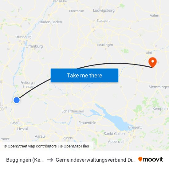 Buggingen (Kernort) to Gemeindeverwaltungsverband Dietenheim map