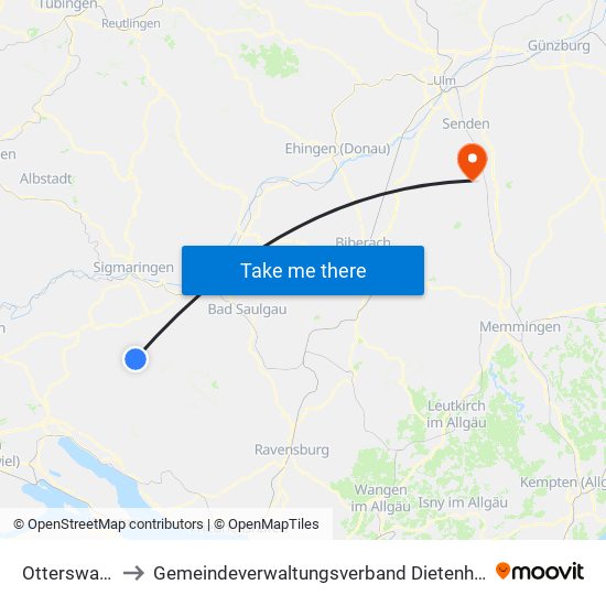 Otterswang to Gemeindeverwaltungsverband Dietenheim map