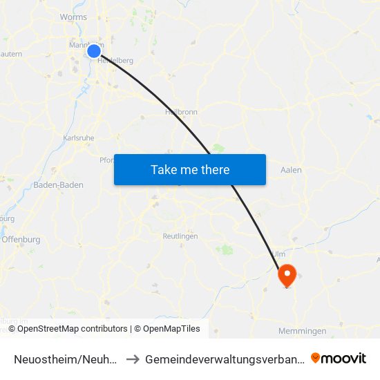 Neuostheim/Neuhermsheim to Gemeindeverwaltungsverband Dietenheim map