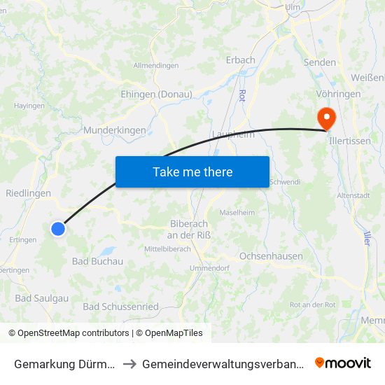 Gemarkung Dürmentingen to Gemeindeverwaltungsverband Dietenheim map