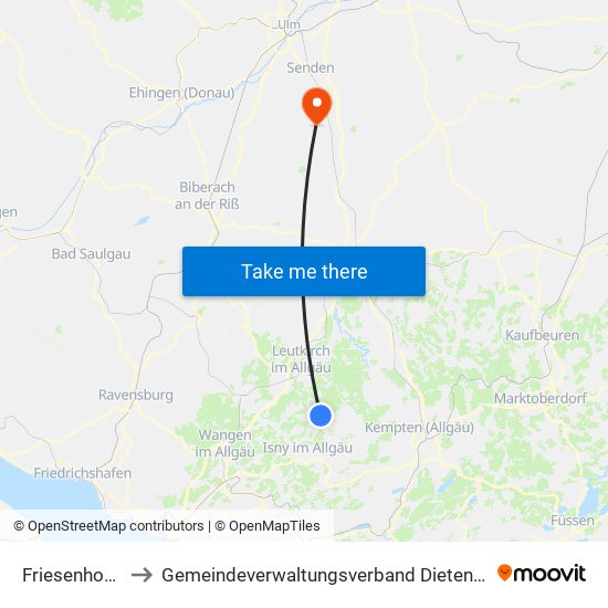 Friesenhofen to Gemeindeverwaltungsverband Dietenheim map