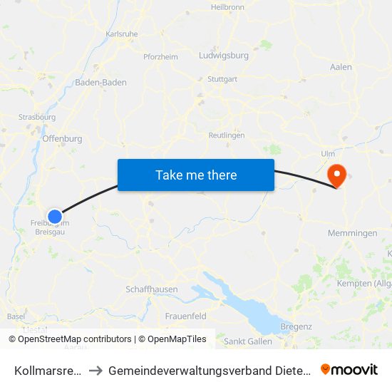 Kollmarsreute to Gemeindeverwaltungsverband Dietenheim map