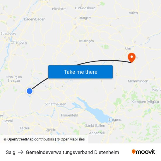 Saig to Gemeindeverwaltungsverband Dietenheim map