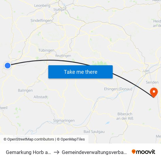 Gemarkung Horb am Neckar to Gemeindeverwaltungsverband Dietenheim map