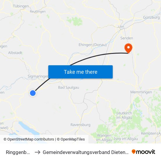 Ringgenbach to Gemeindeverwaltungsverband Dietenheim map