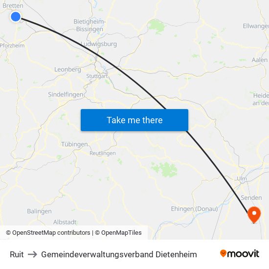 Ruit to Gemeindeverwaltungsverband Dietenheim map