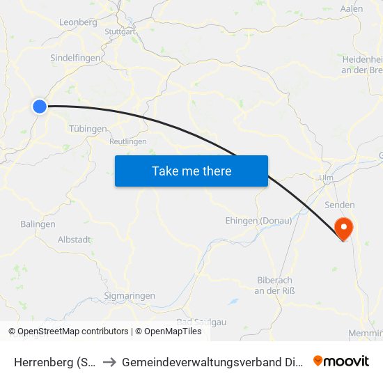 Herrenberg (Stadt) to Gemeindeverwaltungsverband Dietenheim map