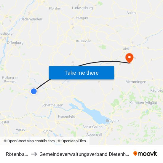 Rötenbach to Gemeindeverwaltungsverband Dietenheim map