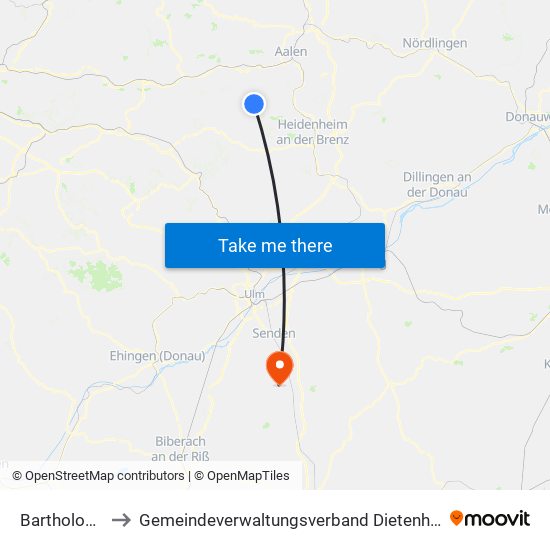 Bartholomä to Gemeindeverwaltungsverband Dietenheim map