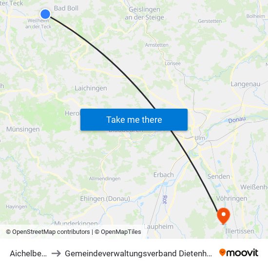 Aichelberg to Gemeindeverwaltungsverband Dietenheim map