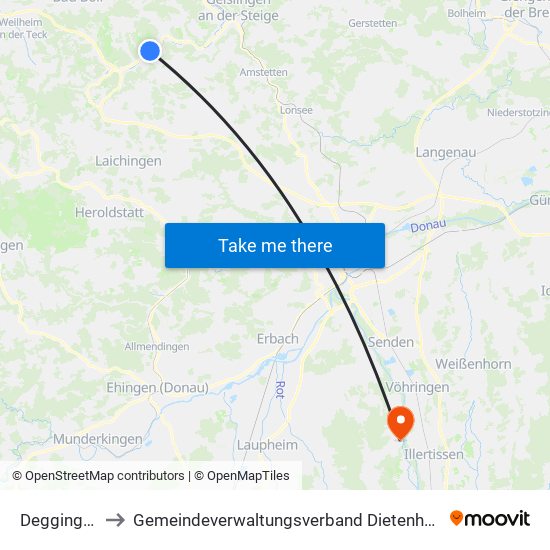 Deggingen to Gemeindeverwaltungsverband Dietenheim map