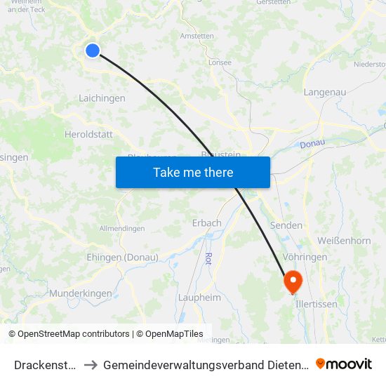 Drackenstein to Gemeindeverwaltungsverband Dietenheim map