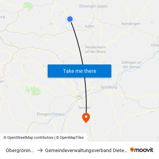 Obergröningen to Gemeindeverwaltungsverband Dietenheim map