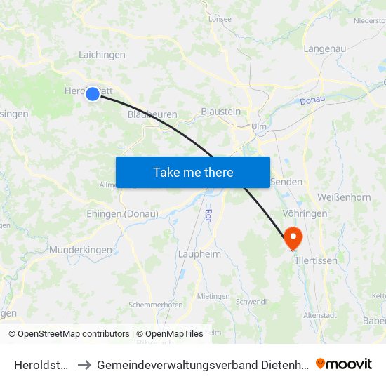Heroldstatt to Gemeindeverwaltungsverband Dietenheim map