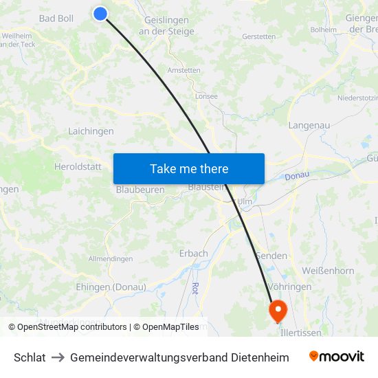 Schlat to Gemeindeverwaltungsverband Dietenheim map