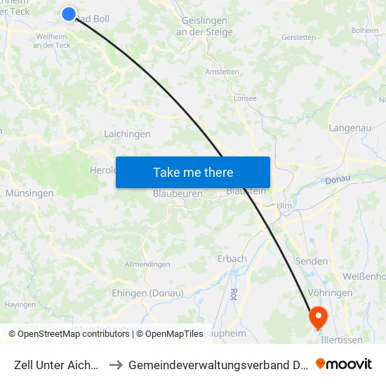 Zell Unter Aichelberg to Gemeindeverwaltungsverband Dietenheim map