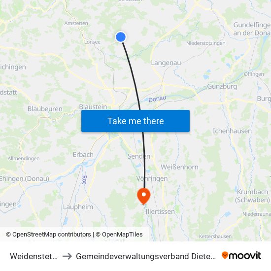 Weidenstetten to Gemeindeverwaltungsverband Dietenheim map