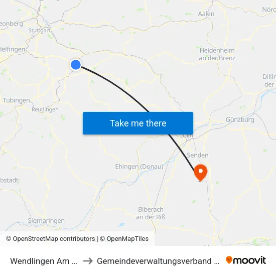 Wendlingen Am Neckar to Gemeindeverwaltungsverband Dietenheim map